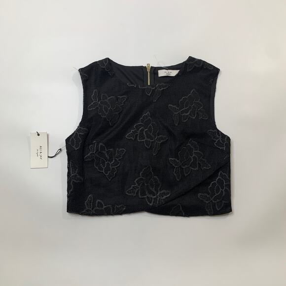 Ali & Jay Top Womens M Medium Embroidered Floral Jewel Neck Back Zip Cropped - Picture 2 of 11